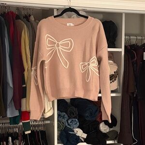 Chic Blush Sweater with Bow Details
